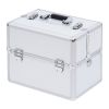 Mallette maquillage valise maquillage à 3 niveaux, boîte de cosmétiques avec clés, 36,5 x 24 x 29 cm, argent
