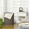 HOMCOM Bamboo Laundry Basket with Lid, 55 Litres Laundry Hamper with Removable Washable Lining,  Corner Washing Baskets, 38 x 38 x 57cm, Grey