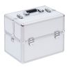 Mallette maquillage valise maquillage à 3 niveaux, boîte de cosmétiques avec clés, 36,5 x 24 x 29 cm, argent