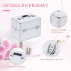 Mallette maquillage valise maquillage à 3 niveaux, boîte de cosmétiques avec clés, 36,5 x 24 x 29 cm, argent