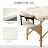 Portable Massage Bed, Folding Spa Beauty Massage Table with 2 Sections, Carry Bag and Wooden Frame, Cream