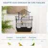 PawHut Metal Bird Cage with Plastic Swing Perch Food Container Tray Handle for Finch Canary Budgie 43.5 x 33 x 63 cm, Black