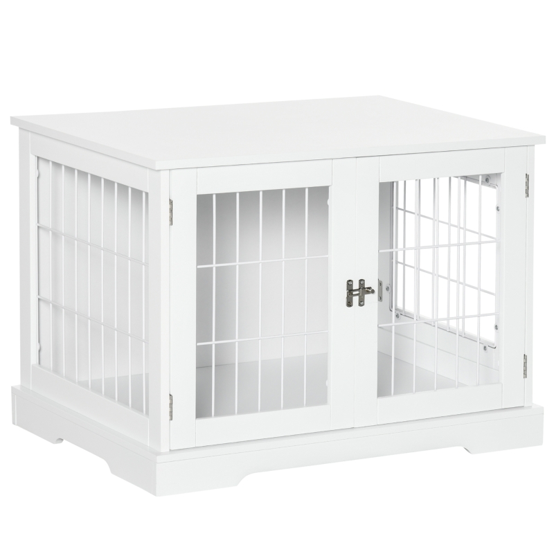 PawHut Cage pour chien animaux 2 en 1 table d'appoint meuble cage chien intérieur avec 2 portes verrouillables - dim. 76L x 54.5l x 56H cm - Métal et MDF