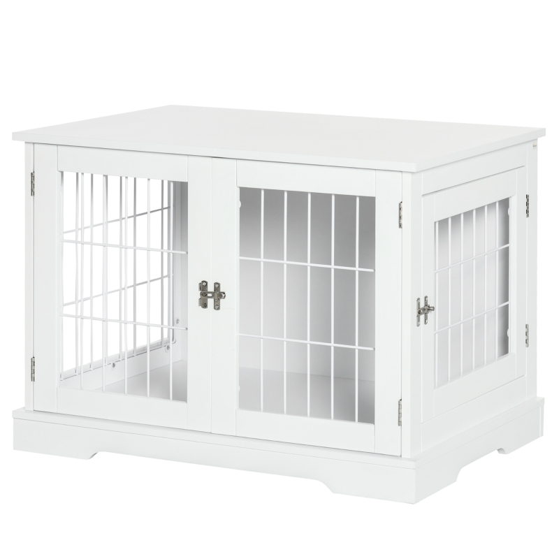 PawHut Cage pour chien animaux 2 en 1 table d'appoint meuble cage chien intérieur avec 2 portes verrouillables - dim. 76L x 54.5l x 56H cm - Métal et MDF