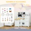 HOMCOM Cuisine pour Enfant 3-6 ans Jeu d'imitation Nombreux Accessoires rangements évier, robinet, four, micro-ondes, hotte, téléphone et réfrigérateur Blanc
