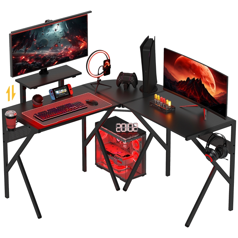 HOMCOM Gaming Desk L-Shaped Corner Computer Table for Home Office PC ...