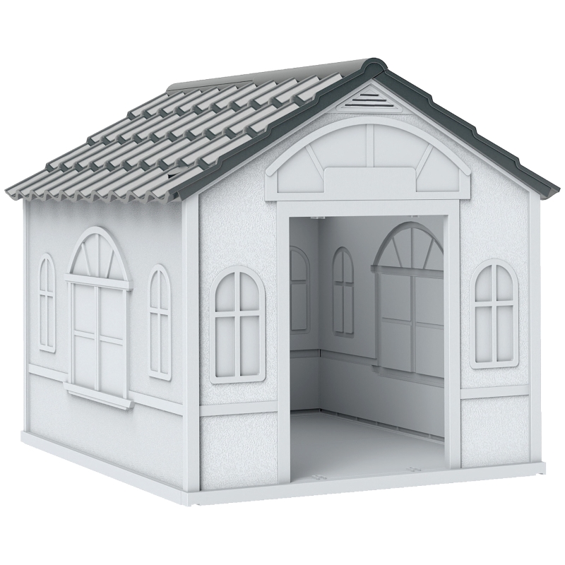Plastic Weather-Resistant Dog House, for Indoors and Outdoors, Medium Dogs - Grey