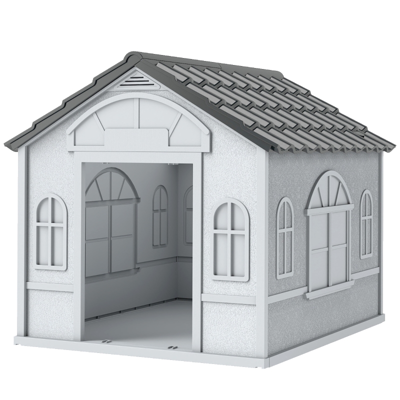 Plastic Weather-Resistant Dog House, for Indoors and Outdoors, Medium Dogs - Grey