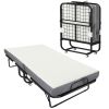 Lit pliant 1 personne 200 x 80 cm avec matelas, lit d'appoint pliable et portable sur roulettes, cadre en acier, blanc