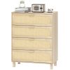 Commode 4 tiroirs cannage en rotin dim. 80L x 40l x 103H cm MDF Aspect Bois Clair