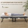 Lit pliant 1 personne 200 x 80 cm avec matelas, lit d'appoint pliable et portable sur roulettes, cadre en acier, blanc