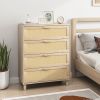 Commode 4 tiroirs cannage en rotin dim. 80L x 40l x 103H cm MDF Aspect Bois Clair