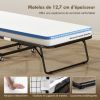 Lit pliant 1 personne 200 x 80 cm avec matelas, lit d'appoint pliable et portable sur roulettes, cadre en acier, blanc