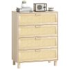 Commode 4 tiroirs cannage en rotin dim. 80L x 40l x 103H cm MDF Aspect Bois Clair