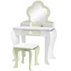 Kids Vanity Table with Mirror and Stool, Drawer, Storage Boxes, Flower Design, for Ages 3-6 Years - White