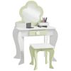 Kids Vanity Table with Mirror and Stool, Drawer, Storage Boxes, Flower Design, for Ages 3-6 Years - White