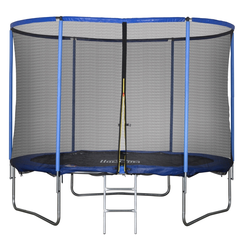  Trampolino Elastico da Esterno, Tappeto Elastico per Adulti da Giardino con Rete di Sicurezza e Bordo Imbottito, Giochi da Giardino e Casa, Ø305x248cm, Blu e Nero
