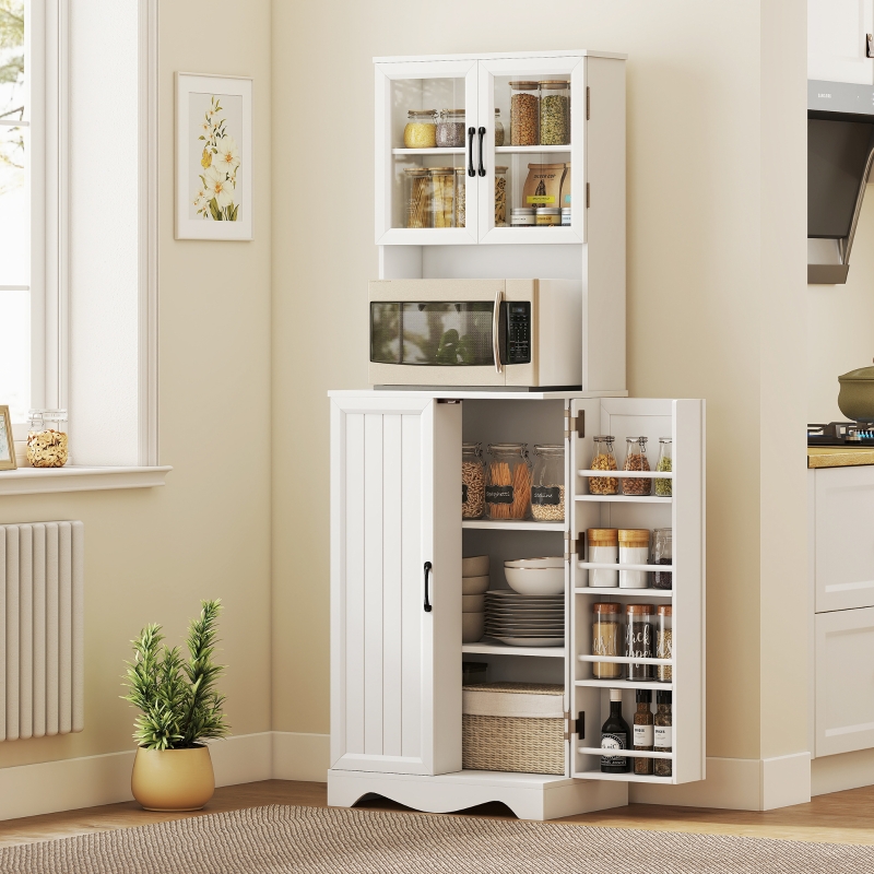 Mobile Dispensa Cucina con 2 Armadietti e 8 Ripiani, in Legno e Acrilico, 60x39.5x179.6 cm, Bianco