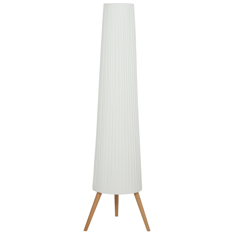  Lampada da Terra Treppiede con Interruttore a Pedale, Lampada a Pavimento con Luminosità Regolabile, Paralume in Tessuto e Gambe in Legno, per Salotto e Soggiorno, 46x46x153 cm, Bianco