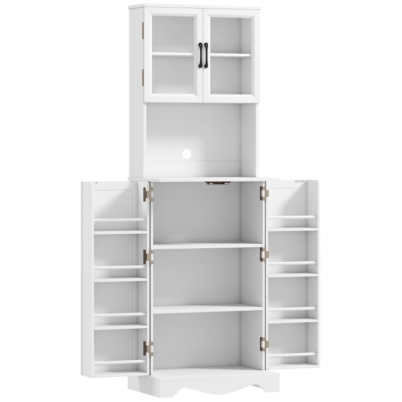 Mobile Dispensa Cucina con 2 Armadietti e 8 Ripiani, in Legno e Acrilico, 60x39.5x179.6 cm, Bianco