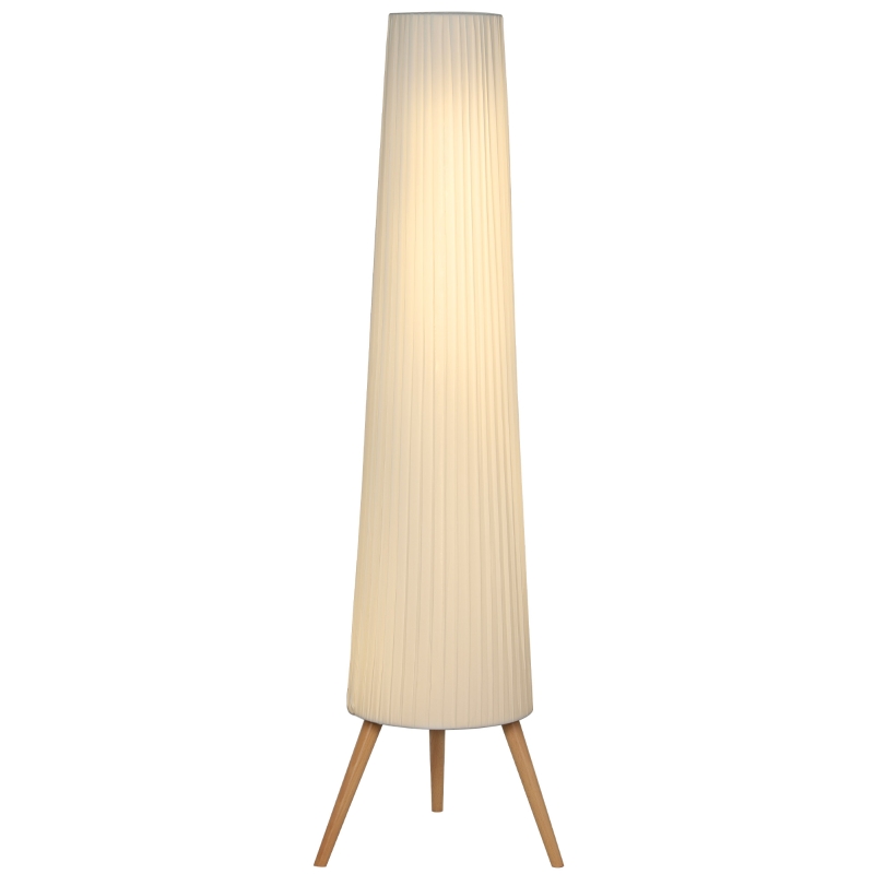  Lampada da Terra Treppiede con Interruttore a Pedale, Lampada a Pavimento con Luminosità Regolabile, Paralume in Tessuto e Gambe in Legno, per Salotto e Soggiorno, 46x46x153 cm, Bianco