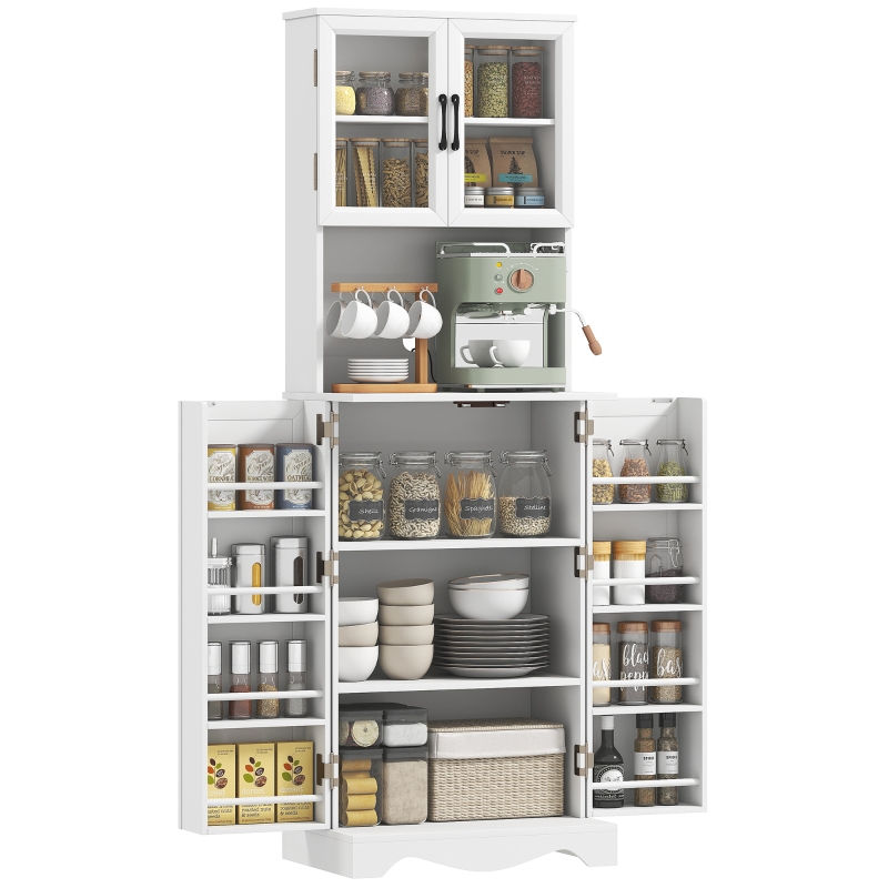 Mobile Dispensa Cucina con 2 Armadietti e 8 Ripiani, in Legno e Acrilico, 60x39.5x179.6 cm, Bianco