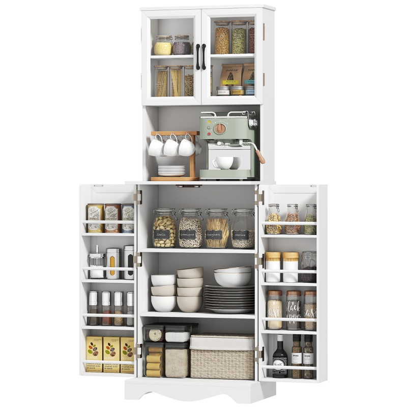 Mobile Dispensa Cucina con 2 Armadietti e 8 Ripiani, in Legno e Acrilico, 60x39.5x179.6 cm, Bianco