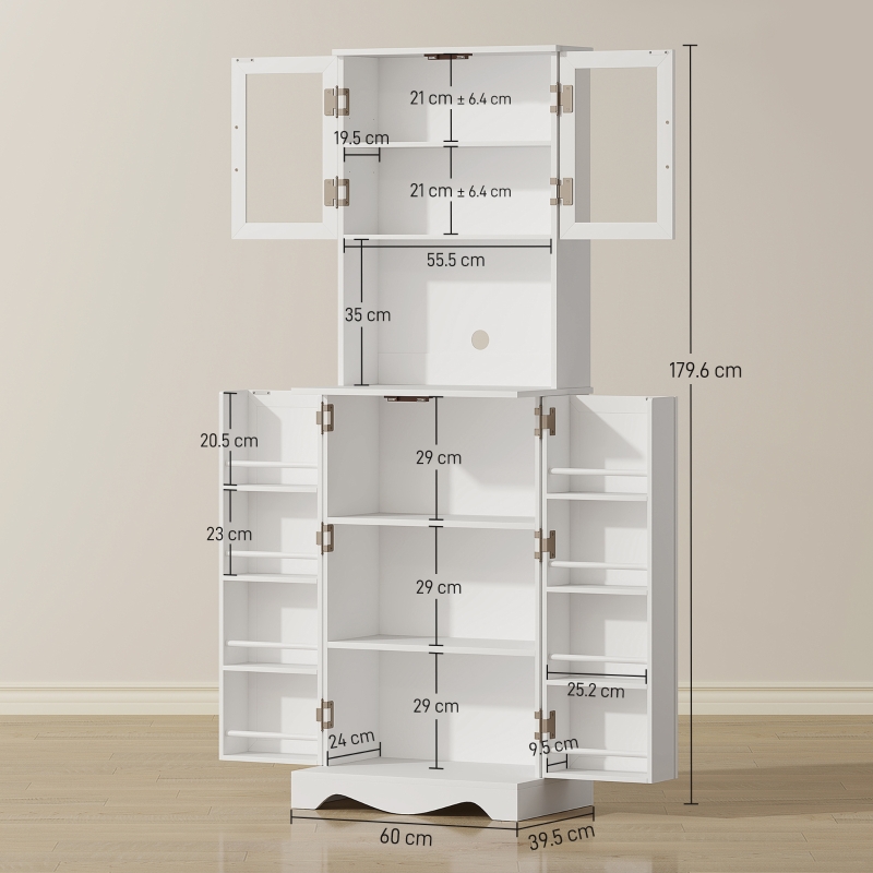 Mobile Dispensa Cucina con 2 Armadietti e 8 Ripiani, in Legno e Acrilico, 60x39.5x179.6 cm, Bianco