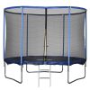  Trampolino Elastico da Esterno, Tappeto Elastico per Adulti da Giardino con Rete di Sicurezza e Bordo Imbottito, Giochi da Giardino e Casa, Ø305x248cm, Blu e Nero