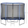  Trampolino Elastico da Esterno, Tappeto Elastico per Adulti da Giardino con Rete di Sicurezza e Bordo Imbottito, Giochi da Giardino e Casa, Ø305x248cm, Blu e Nero