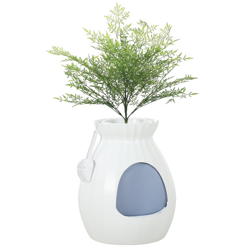  Lettiera per Gatti Antiodore a forma di Vaso con Paletta e Cavo di Alimentazione, Lettiera per Gatti Chiusa in ABS e Acciaio Inox, 50x48.5x58.7 cm, Bianco