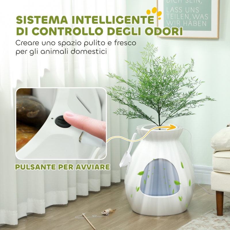  Lettiera per Gatti Antiodore a forma di Vaso con Paletta e Cavo di Alimentazione, Lettiera per Gatti Chiusa in ABS e Acciaio Inox, 50x48.5x58.7 cm, Bianco