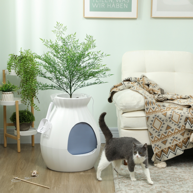  Lettiera per Gatti Antiodore a forma di Vaso con Paletta e Cavo di Alimentazione, Lettiera per Gatti Chiusa in ABS e Acciaio Inox, 50x48.5x58.7 cm, Bianco