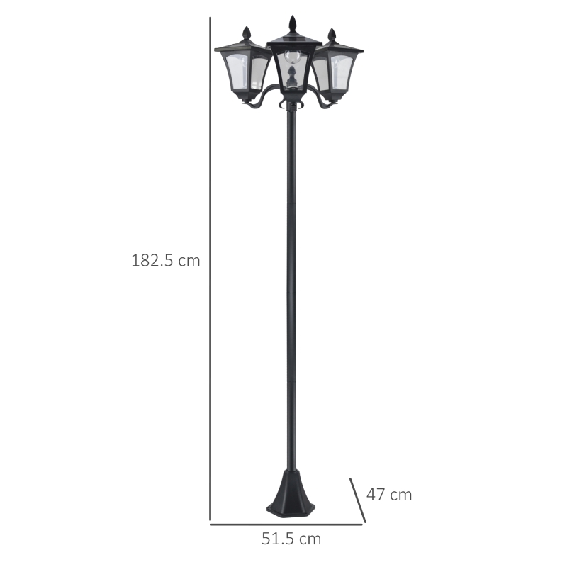  1.8m Traditional Victorian Style 3 Way Head Outdoor Garden Solar Post Lamp Sensor Dimmable LED Lantern Bollard Pathway IP44 – Black