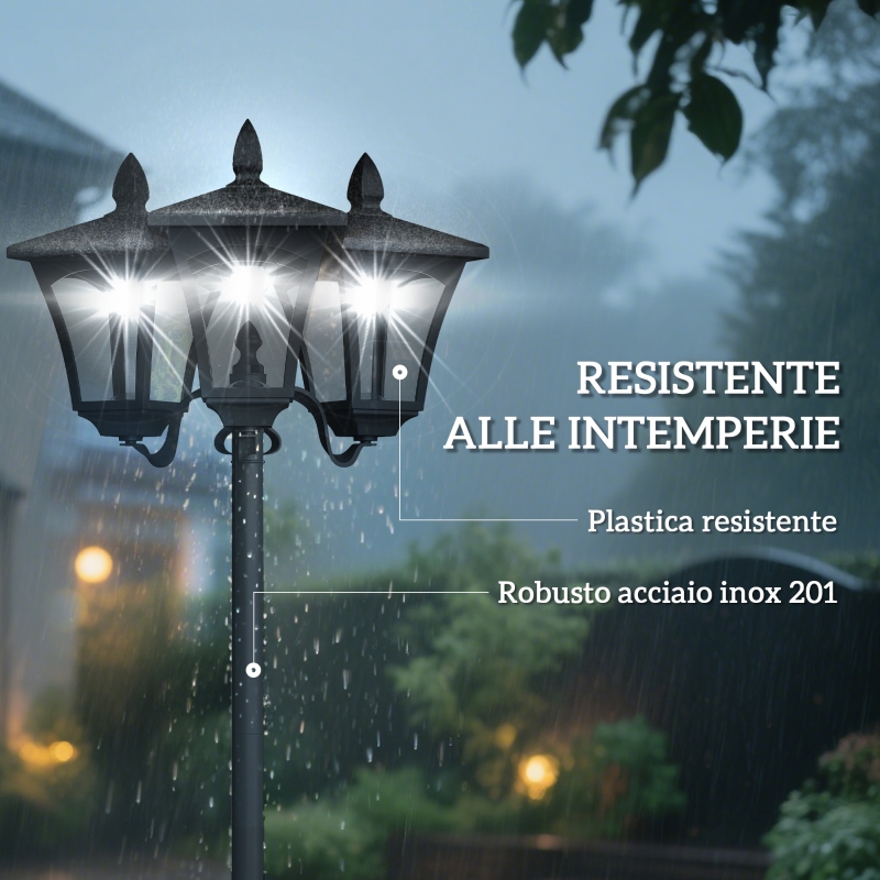  1.8m Traditional Victorian Style 3 Way Head Outdoor Garden Solar Post Lamp Sensor Dimmable LED Lantern Bollard Pathway IP44 – Black