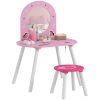 Kids Dressing Table with Mirror and Stool, Girls Vanity Set for Kids Room, Bedroom, Nursery, for Ages 3–6 Years, Pink