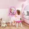 Kids Dressing Table with Mirror and Stool, Girls Vanity Set for Kids Room, Bedroom, Nursery, for Ages 3–6 Years, Pink