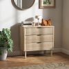Cómoda de Dormitorio Estilo Nórdico con Cajones Amplios Paneles Acanalados y Tiradores Metálicos 80x40x77,5 cm Roble