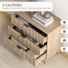 Cómoda de Dormitorio Estilo Nórdico con Cajones Amplios Paneles Acanalados y Tiradores Metálicos 80x40x77,5 cm Roble