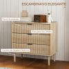 Cómoda de Dormitorio Estilo Nórdico con Cajones Amplios Paneles Acanalados y Tiradores Metálicos 80x40x77,5 cm Roble