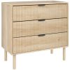 Cómoda de Dormitorio Estilo Nórdico con Cajones Amplios Paneles Acanalados y Tiradores Metálicos 80x40x77,5 cm Roble