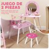 Kids Dressing Table with Mirror and Stool, Girls Vanity Set for Kids Room, Bedroom, Nursery, for Ages 3–6 Years, Pink