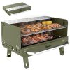 Portable BBQ Grill, Charcoal Barbecue Grill with Adjustable Grates, Foldable Legs, Side Shelf for Camping Travel, Green
