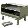 Portable BBQ Grill, Charcoal Barbecue Grill with Adjustable Grates, Foldable Legs, Side Shelf for Camping Travel, Green