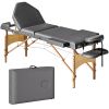 Camilla Masaje Plegable de Madera de 3 Zonas con Altura Respaldo Reposacabezas Ajustables Brazos 215x60x62-89 cm Gris