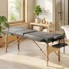 Camilla Masaje Plegable de Madera de 3 Zonas con Altura Respaldo Reposacabezas Ajustables Brazos 215x60x62-89 cm Gris