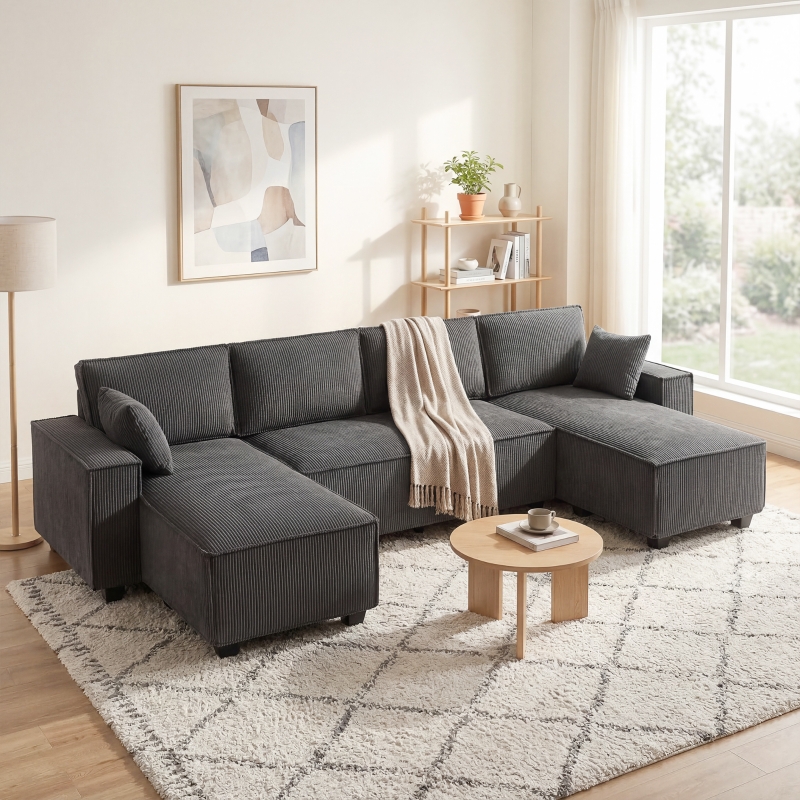 Cove modular sectional with double chaise in a sunlit living room